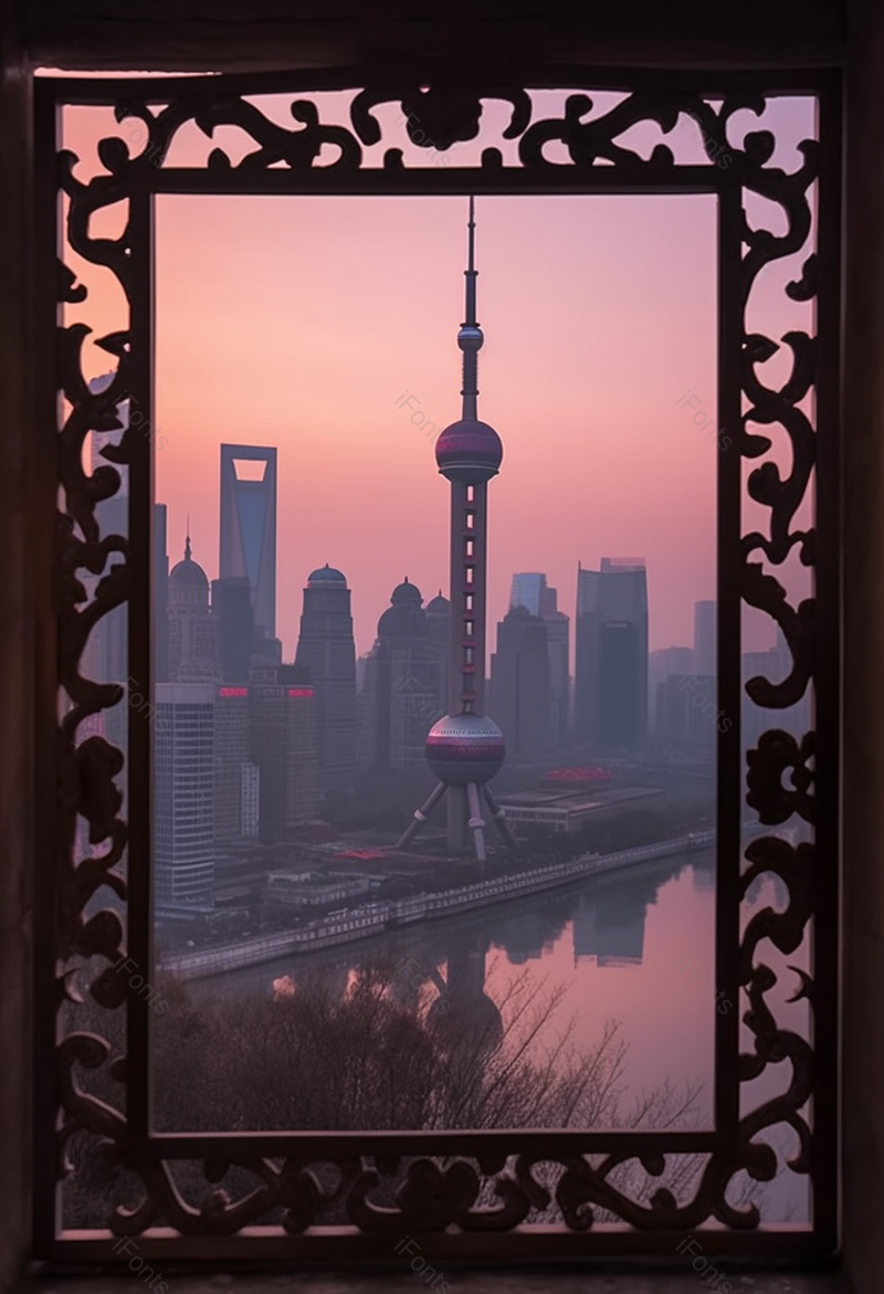 古典花纹窗户边框窗外现代风景,高清,摄影图,摄影图片,图片大全,摄影图免费下载